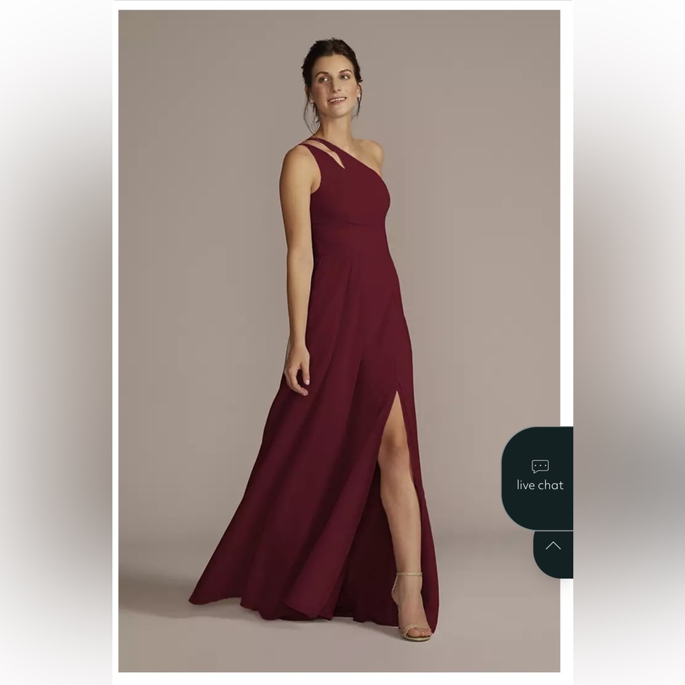 David's Bridal One-Shoulder Gown in Deep Red
